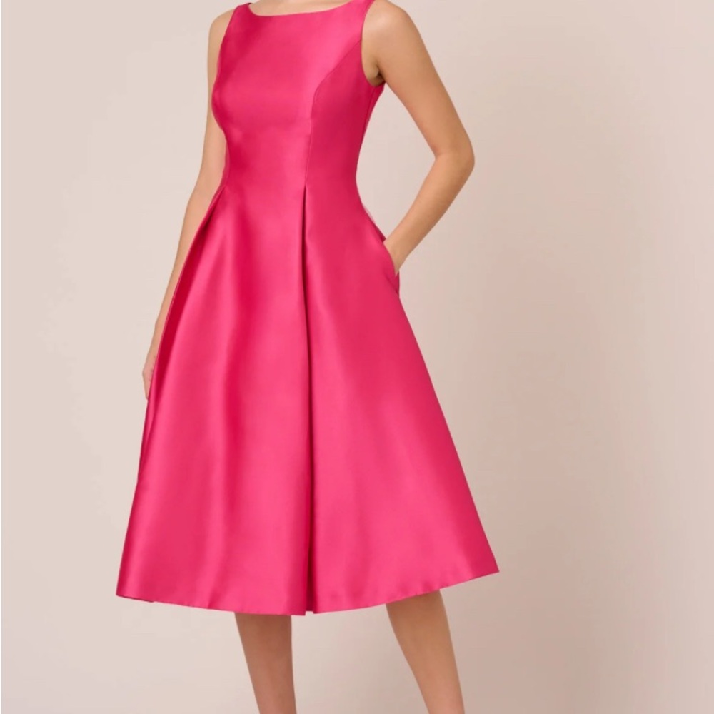 Sleeveless Mikado Fit & Flare Midi Dress With V-Back - Electric Pink - NWT - Picture 6 of 15